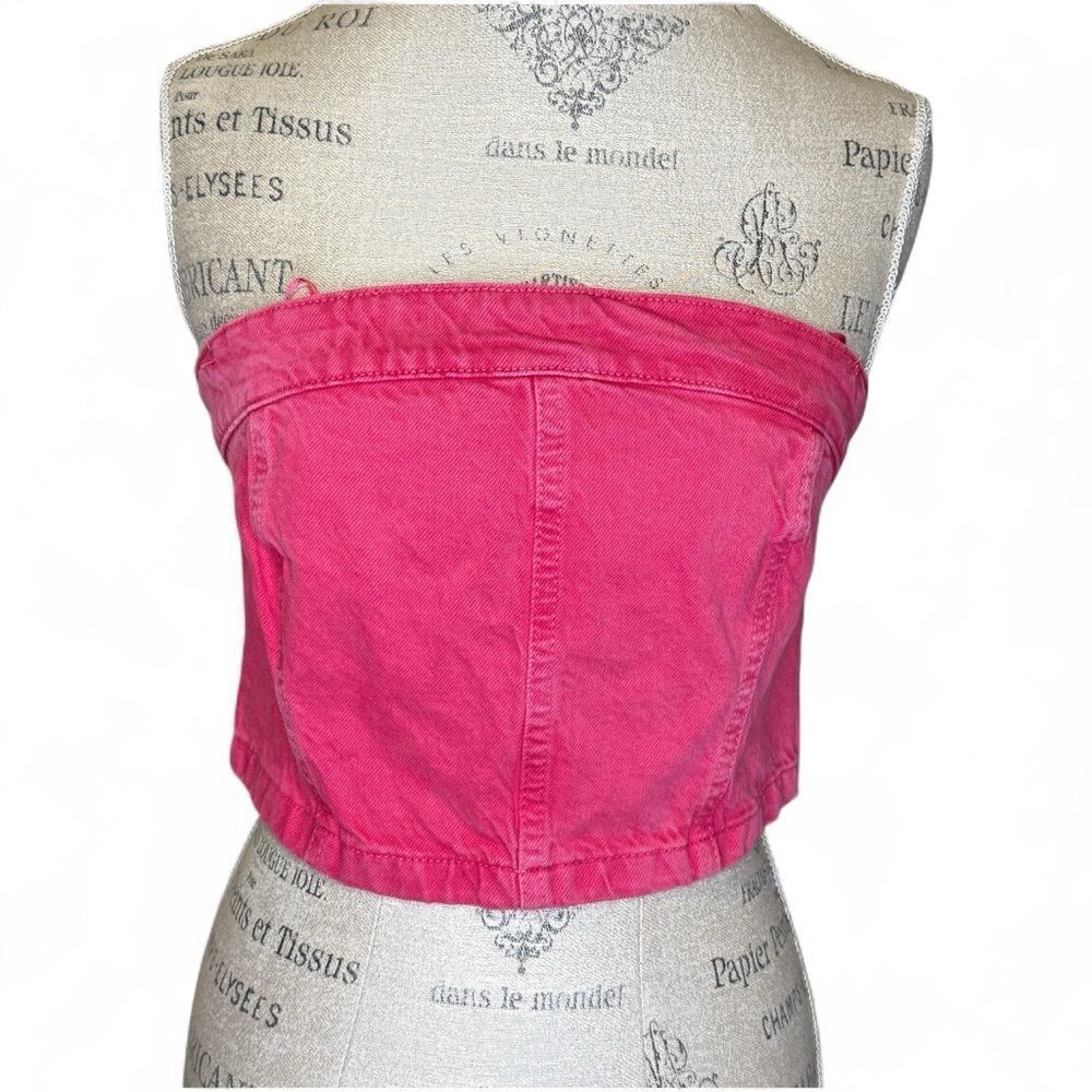 NWT Zara Cropped Strapless Denim Cotton Tube Top Zipper Back Size Medium